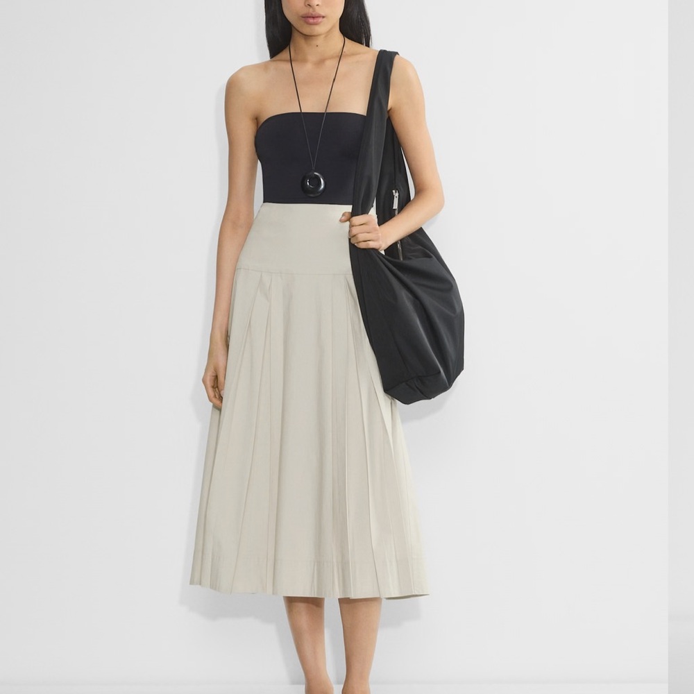 Babaton white Midi A-Line Skirt Pleated